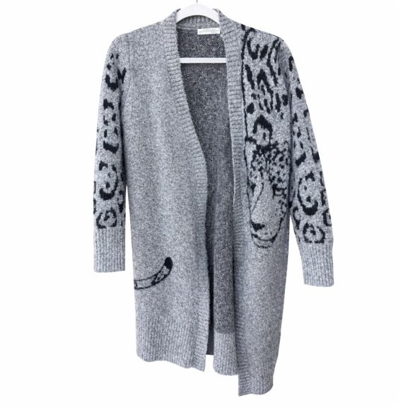 Anthropologie Averie Lucerne Leopard Cardigan Cardi Gray Black Oversized - Picture 2 of 6